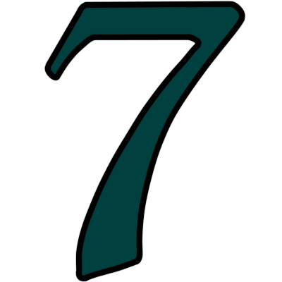 a gothic-style teal-coloured arabic numeral 7.